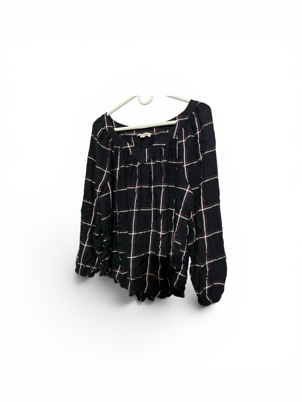 LOFT Black Windowpane Off-Shoulder Blouse